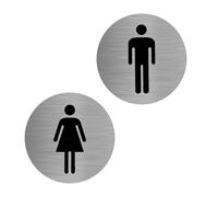HENGBIRD Cartello per WC, autoadesivo, diametro 75 mm, 100% alluminio, da donna, da uomo, per spogliatoio, ideale per WC, per porta WC, WC, per porta WC