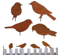 HENGBIRD Set di 4 Decorazioni per Giardino Rost con Uccelli, Figurine di Uccelli in Metallo con Viti, Decorazione da Giardino Vintage, per Esterno, Decorazione Autunnale, Recinzioni in Legno