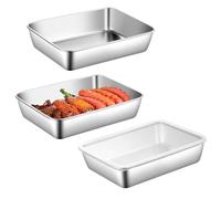HENGBIRD Teglia da forno, set di 3 ciotole per panierstrasse con coperchio, in acciaio inox, rettangolare, per impanare, 25 x 19 x 5 cm, grande lavabile in lavatrice