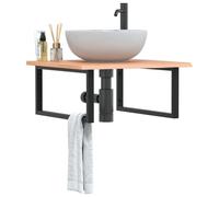 HengCaDa Piano per lavabo con supporto in acciaio e legno massello di rovere, 60 x 60 cm, per mobili da bagno, organizer per pareti del bagno, durevole, portata fino a 100 kg, design moderno