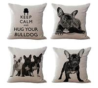 Hengjiang - 4 Pezzi Federa Decorativa per Cuscino, Motivo: Bulldog Francese, in Cotone A
