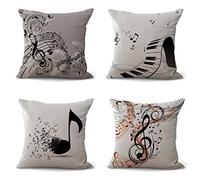 Hengjiang -4 pezzi Federa per Cuscino a Tema Musicale, con Note Musicali, in Cotone, 18 x 18 x 45 cm B