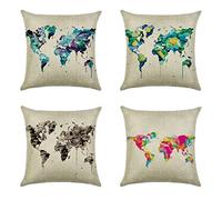 Hengjiang Bandiera del Mondo Mappa del Mondo Divano Doppia Stampa Laterale Federa Cuscino per Casa Auto Divano Decorazione 4 Pezzi D