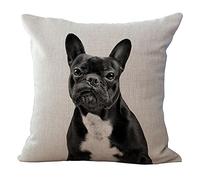Hengjiang - Bel copri-cuscino in cotone e lino con bulldog francese stampato, copri-cuscino decorativo con immagine di cane 01