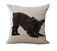Hengjiang - Bel copri-cuscino in cotone e lino con bulldog francese stampato, copri-cuscino decorativo con immagine di cane 09