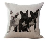 Hengjiang - Bel copri-cuscino in cotone e lino con bulldog francese stampato, copri-cuscino decorativo con immagine di cane 08
