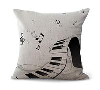 Hengjiang - Copricuscini motivo festa musicale, con disegno chitarra, disco, nota musicale, in cotone e lino, decorazione per casa, divano, letto, 45 x 45 cm, Cotone lino, 04, 45 cm*45 cm