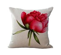 Hengjiang federa copricuscino morbida, quadrata, in cotone, con motivo floreale di rose rosse 08