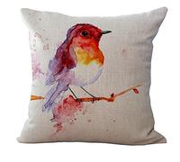 Hengjiang Federa decorativa per cuscino, in cotone e lino, motivo: uccellini (01)