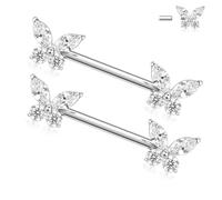 hengkaixuan 1 paio di piercing per capezzoli a forma di farfalla, 1 paio di piercing per capezzoli in titanio con zircone cubico con filettatura interna, Titanio, Zirconie sintetico