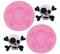 Hengke 2 stampi in silicone a forma di teschi pirati per feste di Halloween, feste a tema pirata, budini, muffin, stampi per impressioni barocco, fondente, cioccolato, biscotti, pasticceria, cupcake
