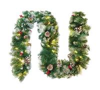 HENGMEI 300cm Ghirlanda di Natale Natalizia Decorativa Corona di Natale Festa Natalizia Decorazione con LED Bianco Caldo per Festa a casa (E,con Foglie Bianche, LED)