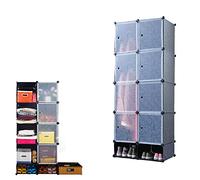 HENGMEI Armadio, sistema di scaffalatura fai da te, in plastica PP con porta, armadio armadio, acqua e antipolvere, per camera da letto, bagno (8 scatole con porta+2 scatole per scarpe, nero)