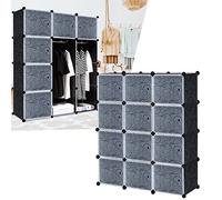 HENGMEI Armadio, sistema di scaffalatura fai da te, in plastica PP con porta armadio, impermeabile e antipolvere, per camera da letto, bagno (12 scatole con porta, nero)
