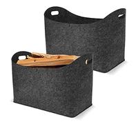 HENGMEI Borsa in feltro per legna da ardere, 2 pezzi, pieghevole, cestino in feltro per la spesa, borsa per legno, giornali, dimensioni 55 x 30 x 40 cm (grigio scuro, tipo B)