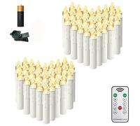 HENGMEI Candele a LED, 50 pezzi, incluse candele senza flameless con funzione timer, candele di Natale tremolanti con telecomando per matrimoni, decorazioni natalizie, feste di compleanno, bianco