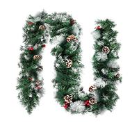 HENGMEI Corona di Natale 3m Decorazioni natalizie, ghirlanda di foglie realistiche artificiali con luci a LED, utilizzata su scale, balconi (bianca neve)