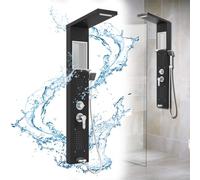 HENGMEI Pannello doccia in acciaio inox spazzolato, colonna doccia con 5 modalità doccia, set doccia a torre con doccia a pioggia, doccia a cascata, soffione a mano (nero)