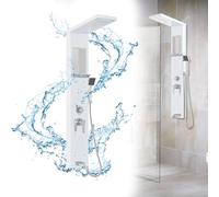 HENGMEI Pannello doccia in acciaio inox spazzolato, colonna doccia con 5 modalità doccia, set doccia a torre con doccia a pioggia, doccia a cascata, soffione a mano (bianco)