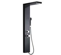 HENGMEI Pannello doccia in acciaio inox spazzolato, set doccia con doccia a pioggia, doccia massaggiante, doccia a cascata, doccetta (nero)