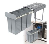 HENGMEI Pattumiera da incasso, da incasso, per cucina, con guide telescopiche, colore grigio (3 x 10 L)