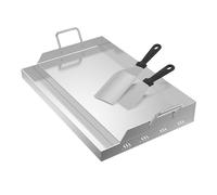 HENGMEI Piastra per barbecue con manici in acciaio inox, universale, per barbecue a carbone e a gas, per una distribuzione uniforme del calore, ciotola con spatola inclusa (47 x 32 cm)
