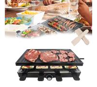 HENGMEI Raclette Grill elettrico da tavolo in acciaio inox con padella, piastra antiaderente e pietra naturale per 8 persone, max. 1400 W, colore nero
