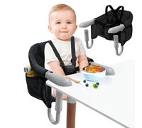 HENGMEI Sedia da pranzo per bambini, pieghevole, con morsetti antiscivolo e cintura di sicurezza, per bambini, colore nero