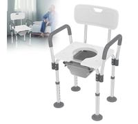 HENGMEI Sedia per WC regolabile in altezza, per comodino, portatile, igienica, per doccia, vasca da bagno, con bracciolo e WC per adulti, anziani