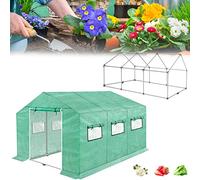 HENGMEI Serra in alluminio per esterni, 4,5 x 2 x 2 m, kit serra con tunnel porta e finestre per giardino coltivazione di piante, verde