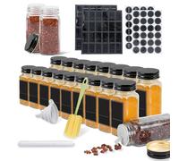 HENGMEI Set di 12 barattoli per spezie rettangolari, 120 ml, colore nero e | Salvaspazio, lavabile in lavastoviglie, fondo antiscivolo, per uso alimentare, versatile conservazione degli ingredienti