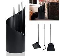 HENGMEI Set di 5 accessori per camino in acciaio inox, set di posate per camino, con supporto, scopa, pinza, gancio, pala per stufa a legna (nero, tipo B)