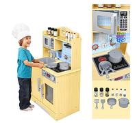 HENGMEI Set di giocattoli da cucina per bambini, set da cucina in legno, con accessori in legno, forno a microonde, lavandino, set da cucina per bambini, 56 x 28,5 x 92 cm, tipo B