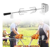 HENGMEI Set di spiedini per barbecue in acciaio inox, 107 cm, con motore, 2 aghi per carne, 220 V - 240 V, girarrosto elettrico, girarrosto