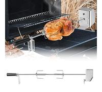HENGMEI Set di spiedini per barbecue in acciaio inox, 107 cm, con motore, 4 aghi per carne, 220 V - 240 V, girarrosto elettrico, girarrosto