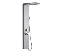 HENGMEI set Pannello doccia in acciaio inox spazzolato, con doccia a pioggia, massaggiante, a cascata, doccetta (argento)