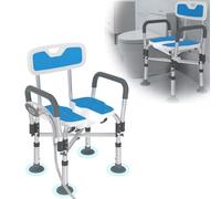 HENGMEI Sgabello da doccia, regolabile in altezza, per vasca da bagno, antiscivolo, con schienale e bracciolo, per adulti, anziani, con tappetino Eva (modello B)