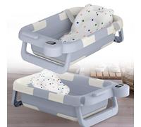 HENGMEI Vasca da bagno pieghevole per bambini, con cuscino di seduta, sedile portatile Bathtub, per il bagno, colore antracite (touch screen LCD + tappetino da bagno)