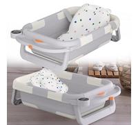 HENGMEI Vasca da bagno pieghevole per bambini, con cuscino di seduta, sedile portatile Bathtub, per il bagno, colore antracite (display digitale + tappetino da bagno)