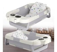 HENGMEI Vasca da bagno pieghevole per bambini, con cuscino di seduta, sedile portatile Bathtub, per il bagno, blu chiaro (display digitale + tappetino da bagno)