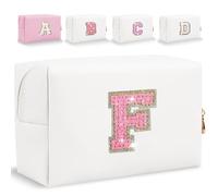 HENGNI Borsa per il trucco con lettera iniziale glitterata, piccole lettere personalizzate con paillettes in pelle PU, borsa cosmetica portatile impermeabile con cerniera, borsa da viaggio per donne e