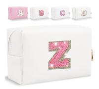 HENGNI Borsa per il trucco con lettera iniziale glitterata, piccole lettere personalizzate con paillettes in pelle PU, borsa cosmetica portatile impermeabile con cerniera, borsa da viaggio per donne e