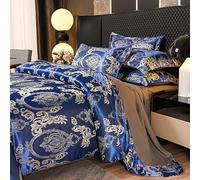 Hengqiyuan Set Copripiumino in Raso Set di Biancheria da Letto Super Morbido E Lucido da 3 Pezzi Jacquard È Un Set di Biancheria da Letto Confortevole E Traspirante,Blu,Super King