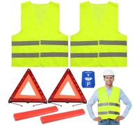 Hengrongshen 2 Pezzi Gilet Alta visibilità, 2 Pezzi Triangolo Auto e Un Cartello Parcheggio, Giubbotto Catarifrangente Auto Kit per la Sicurezza Stradale