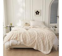 Hengrongshen Coperta morbida e calda, in jacquard, 150 x 200 cm, per divano, camera da letto, ufficio (beige)