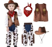Hengrongshen Costume da cowboy per bambini, costume da sceriffo per bambini con cappello da cowboy, gilet da collo e accessori da cowgirl, costume da carnevale per Halloween, cowgirl cosplay per