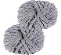 Hengrongshen Gomitoli Lana Grossa 2 Pezzi 500g Grigio, Filato Gigante per Coperte a Mano, Filato Ciniglia Grosso per Lavorare a Maglia Sciarpe, Cappelli e Cuscini, Nido Animali Domestici