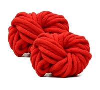Hengrongshen Gomitoli Lana Grossa 2 Pezzi 500g Rosso Vivo, Filato Gigante per Coperte a Mano, Filato Ciniglia Grosso per Lavorare a Maglia Sciarpe, Cappelli e Cuscini, Nido Animali Domestici