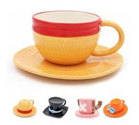 Hengrongshen Tazza One Piece, Anime Luffy One Piece Tazza Caffe, Ceramica One Piece Tazze da The con Piattini, Tazze Colazione, Anniversario, Regalo Natale (Luffy)