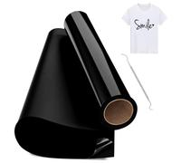 Hengrongshen Vinile Termoadesivo per Tessuto Nero, 30,5 CM x 300 CM Vinile Termico Rotolo con Gancio, Termovinile per Tessuti Nero per Cri-Cut & Silhouette, Vinile Iron On Nero